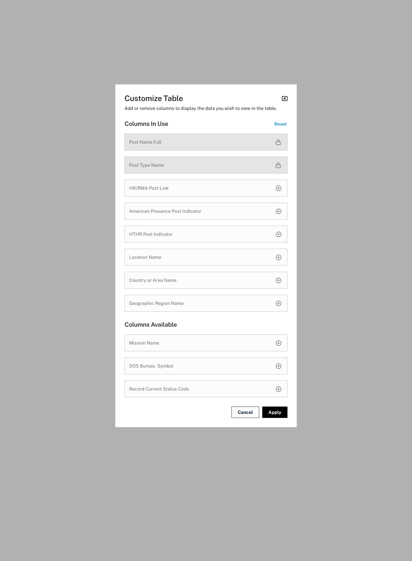 Customize Table